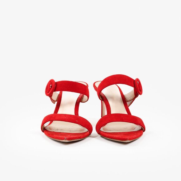 Gianvito Rossi Red Chamois Suede Heel Sandals - Picture 2 of 10